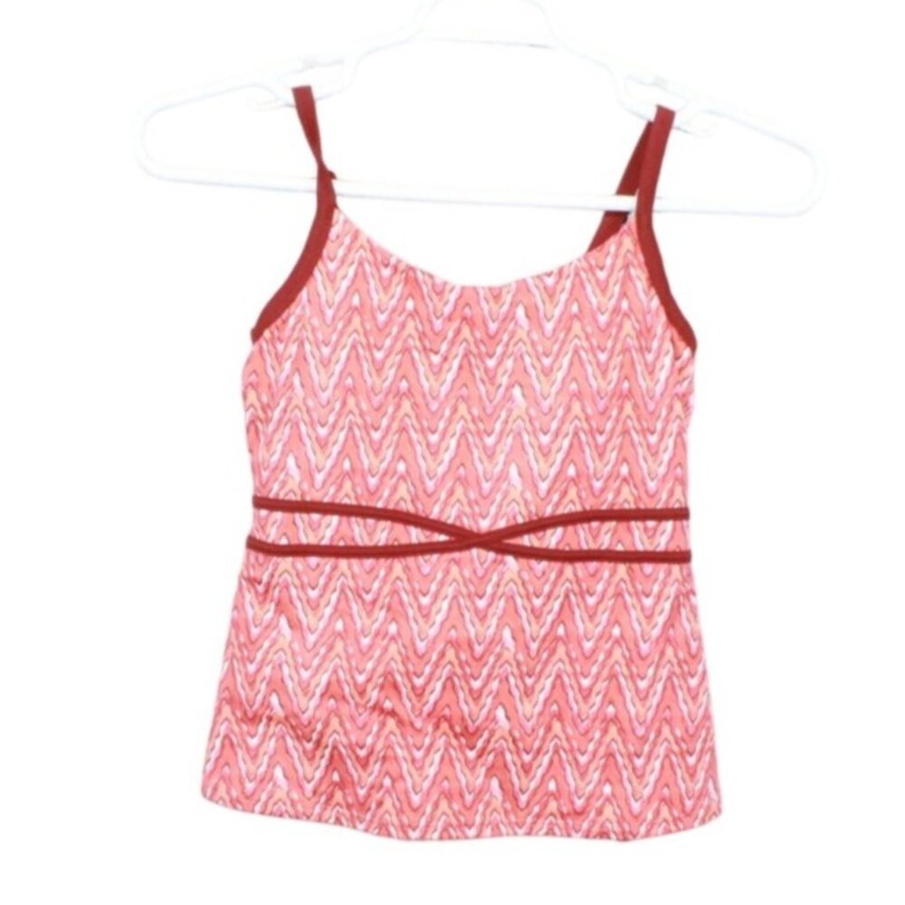 LL Bean Tankini Swimsuit Top Lined Cups Print Orange Pink Size 8